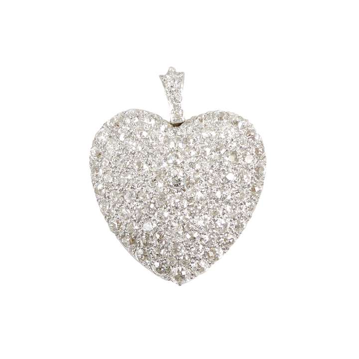 Late 19th century pave set diamond bombe heart pendant brooch by Linz Brothers